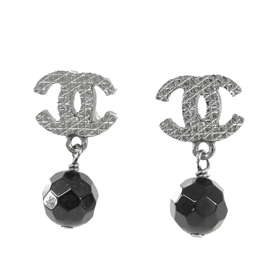 Chanel CC Silver Plated Bead Drop Push Back Earrings