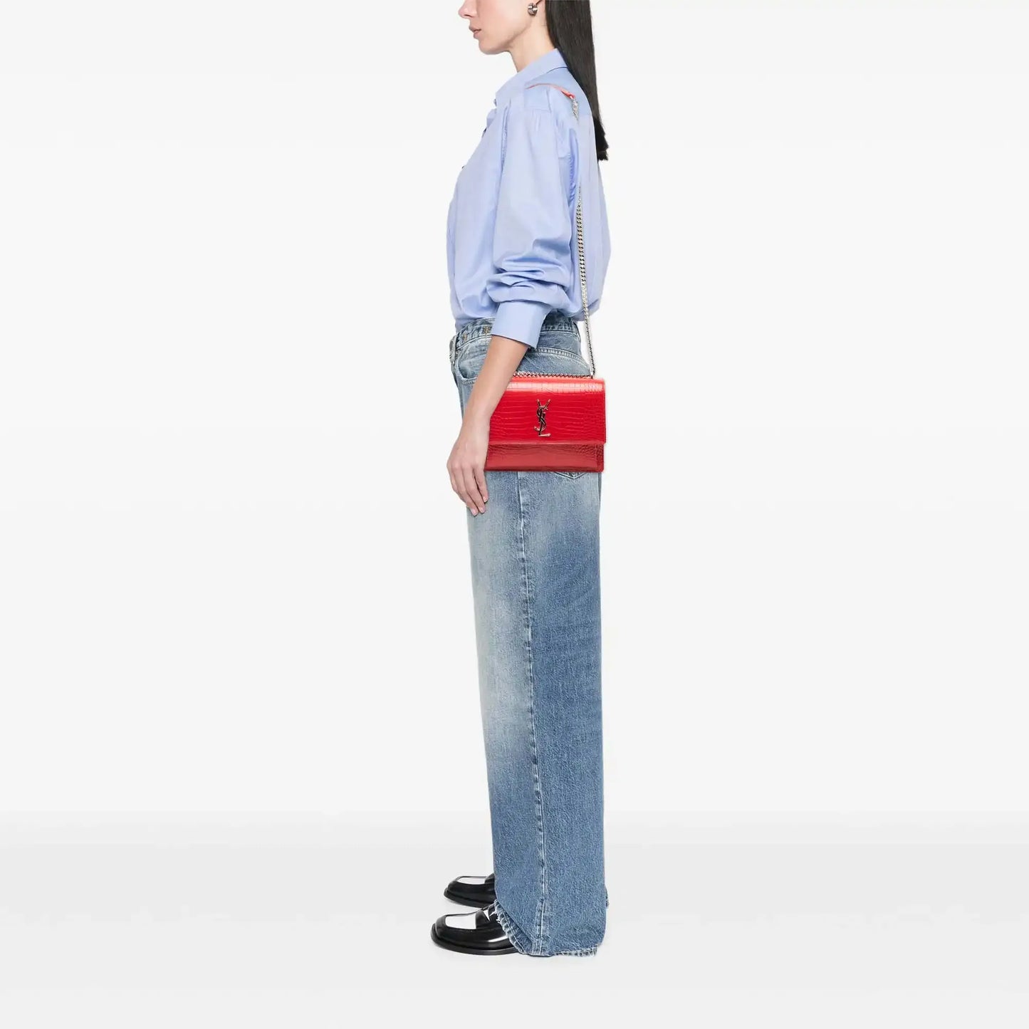 Saint Laurent Medium Croc Embossed Monogram Sunset Bag