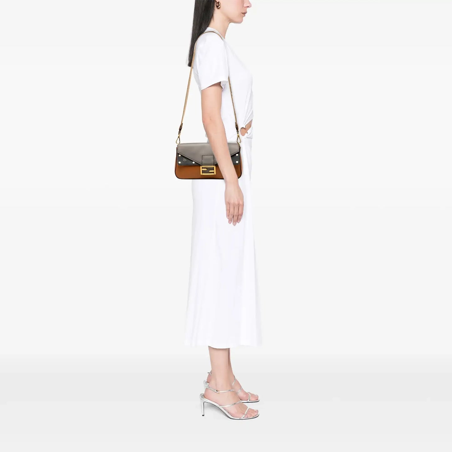 Fendi Vitello Grace FF 1974 Baguette Crossbody