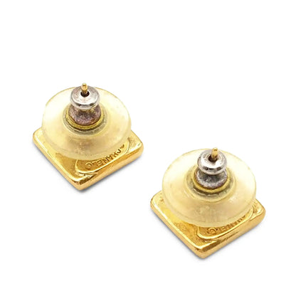 Chanel Gold Plated Logo Bullet Back Earrings