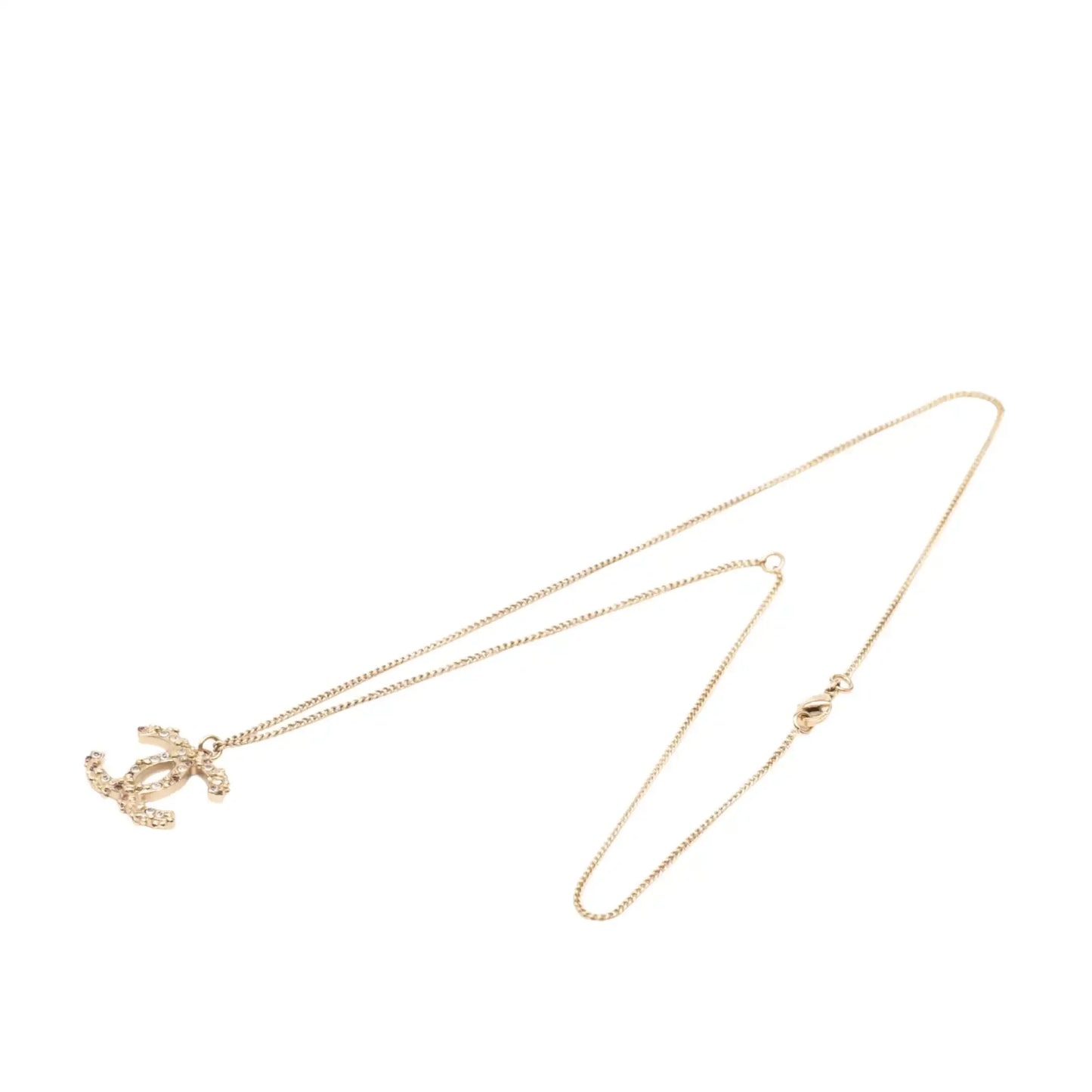 Chanel Gold Plated CC Rhinestones Pendant Necklace