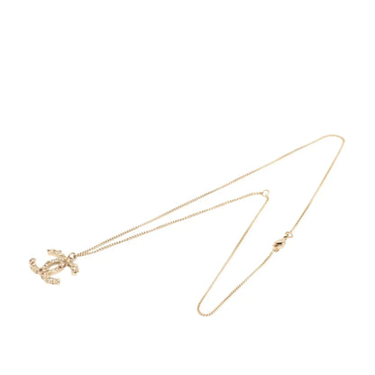 Chanel Gold Plated CC Rhinestones Pendant Necklace