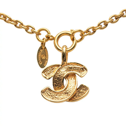 Chanel Gold Plated Quilted CC Pendant Necklace