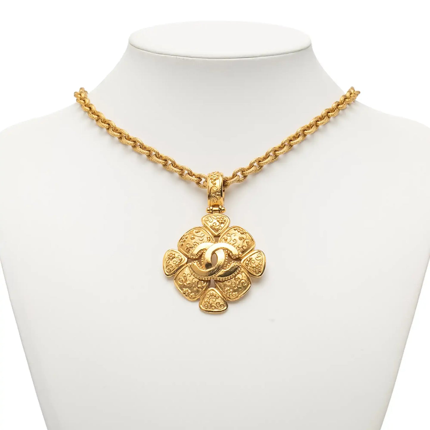 Chanel Gold Plated CC Arabesque Clover Pendant Necklace