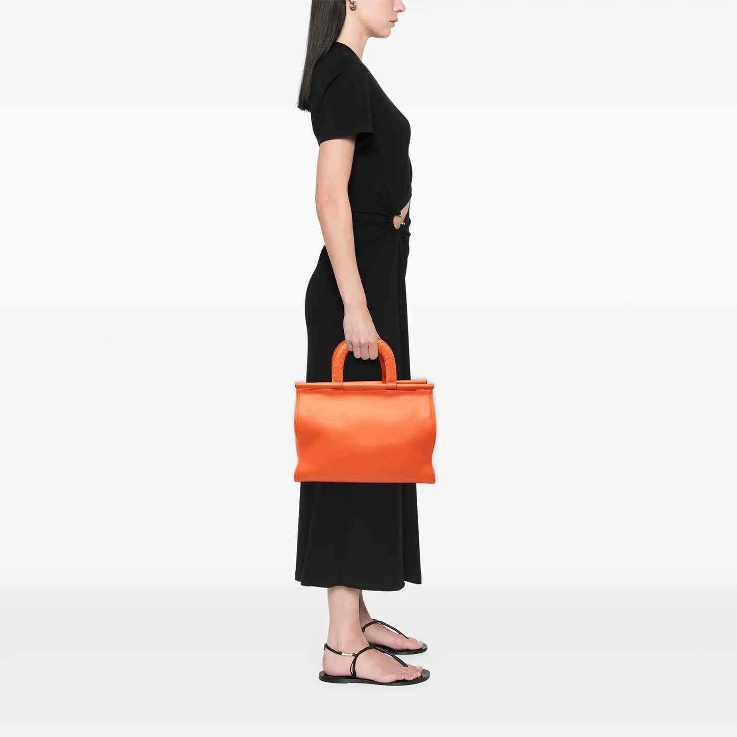 Bottega Veneta Leather Intrecciato Frame Top Handle Bag