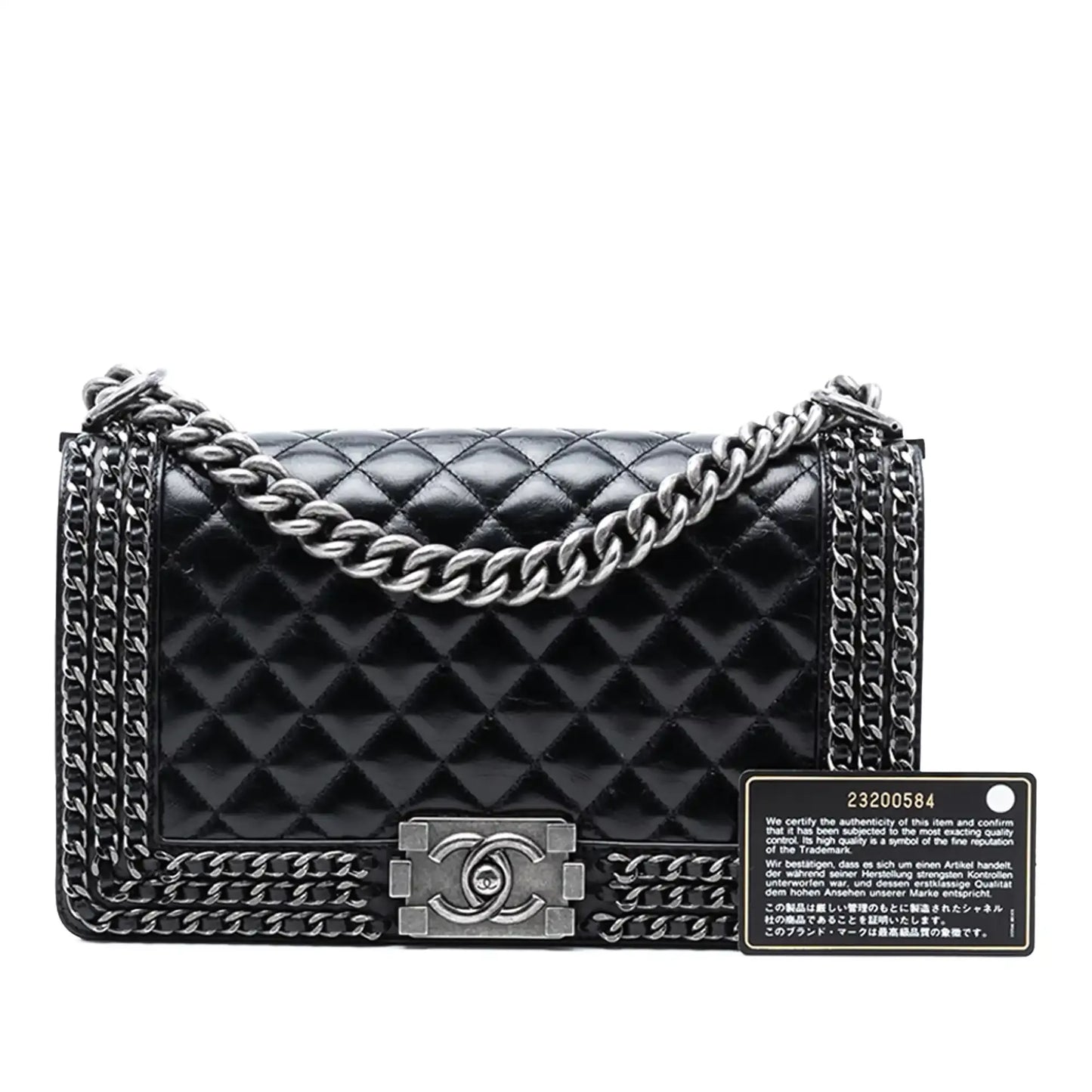 Chanel Old Medium Quilted Glazed Calfskin Chain Around Boy Flap