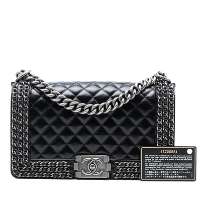 Chanel Old Medium Quilted Glazed Calfskin Chain Around Boy Flap