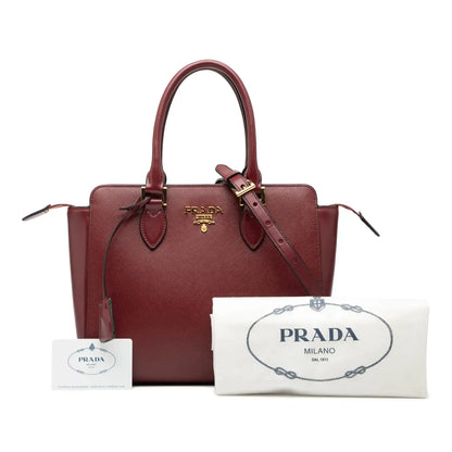 Prada Soft Calf Trimmed Saffiano Lux Open Convertible Tote