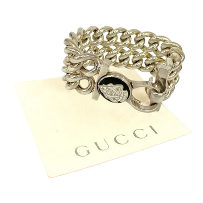 Gucci Sterling Silver Crest Logo Chain Bracelet