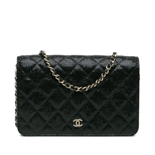 Chanel Quilted Crackled Patent Calfskin Pearl Wallet On Chain