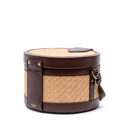 Celine Medium Raffia and Calfskin Triomphe Tambour Vanity Bag