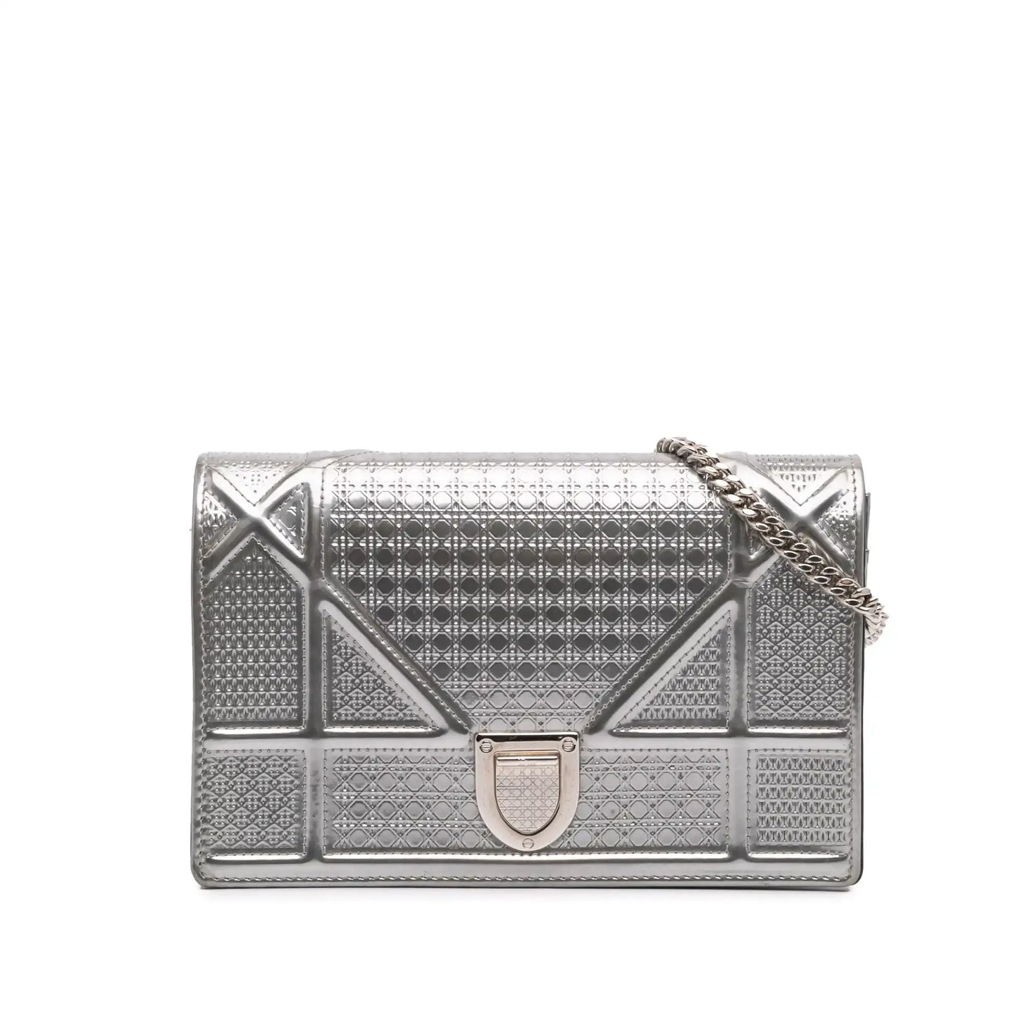 Dior Metallic Patent Microcannage Diorama Wallet on Chain