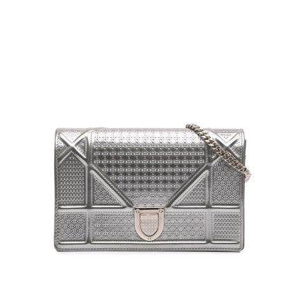 Dior Metallic Patent Microcannage Diorama Wallet on Chain