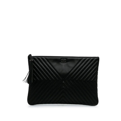 Chanel Large Diagonal Chevron Calfskin Tassel O Case Clutch