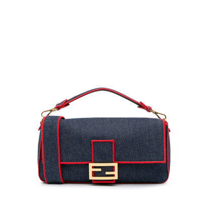 Fendi Large Denim Baguette Satchel