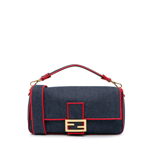 Fendi Large Denim Baguette Satchel