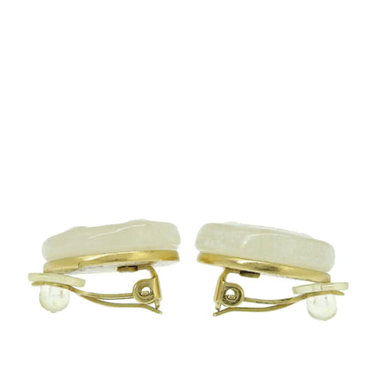 Chanel CC Resin and Gold Plated Button Clip On Earrings