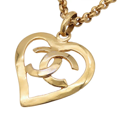 Chanel CC Gold Plated Heart Pendant Necklace