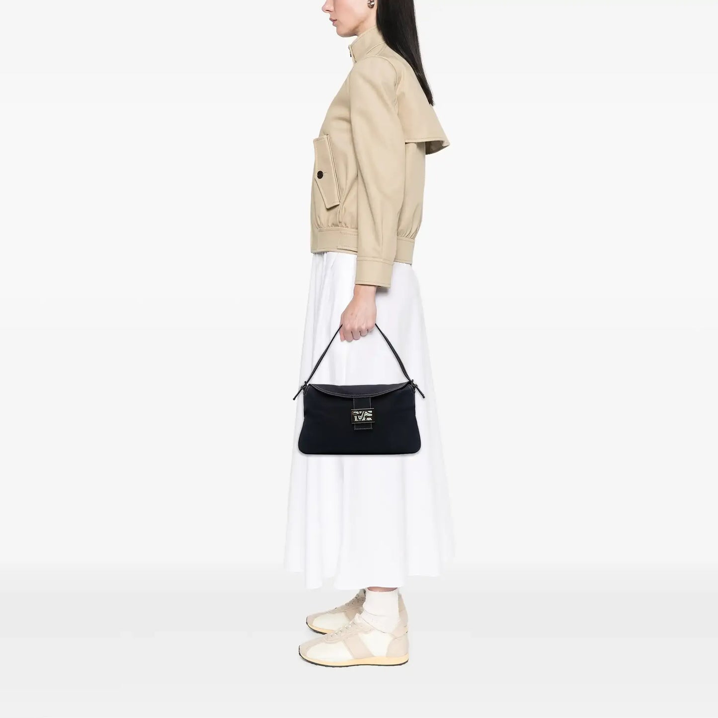 Fendi Canvas FF Marble Double Flap Shoulder Bag
