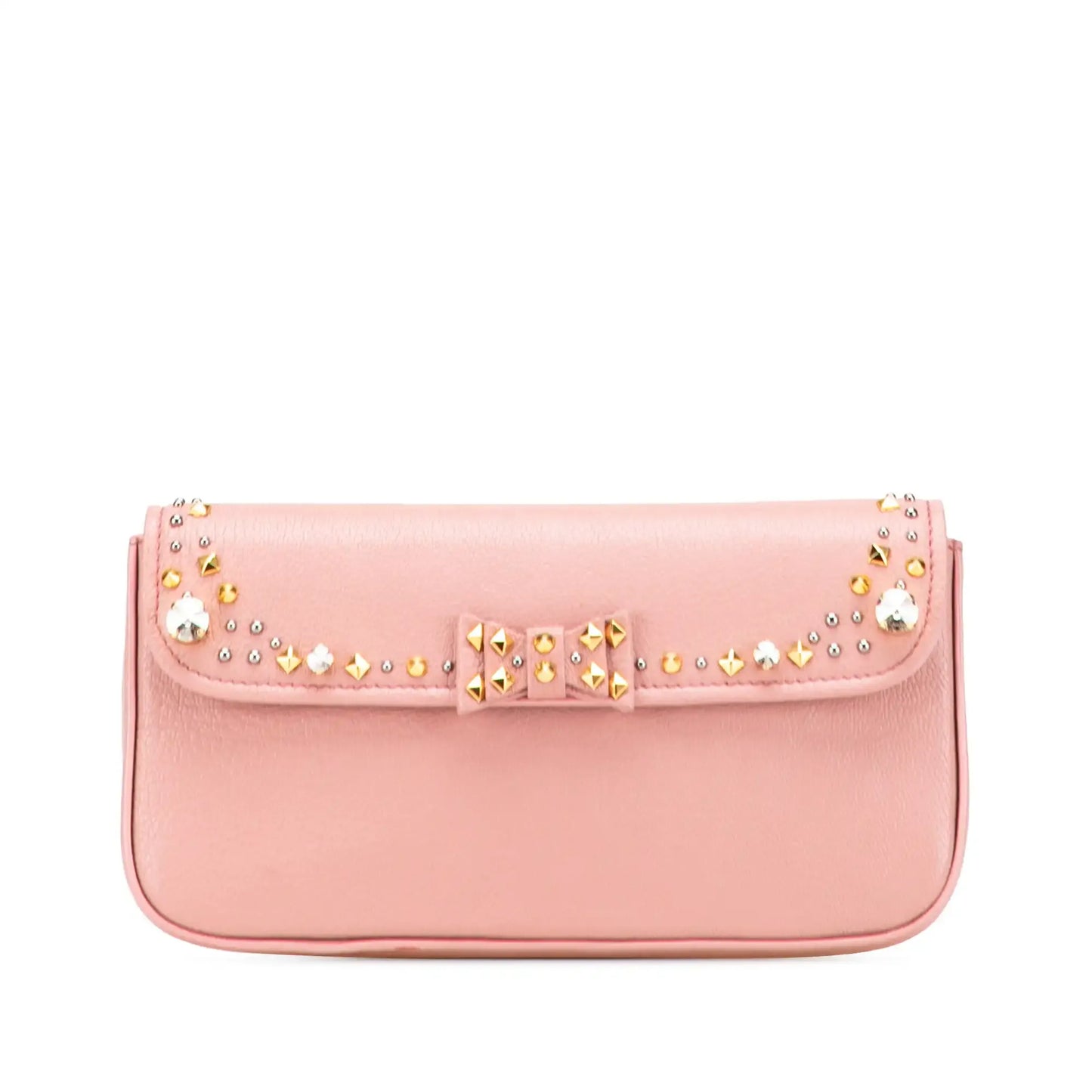 Miu Miu Goatskin Madras Crystal Studded Clutch