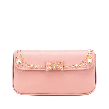 Miu Miu Goatskin Madras Crystal Studded Clutch