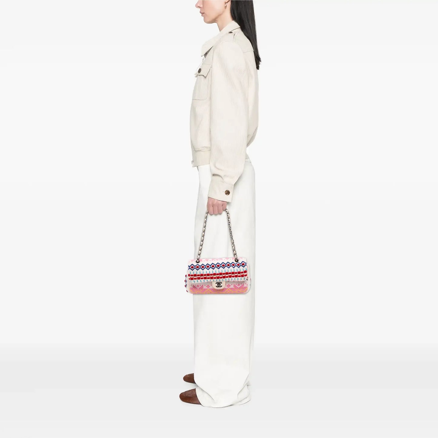 Chanel Medium Classic Multicolor Cashmere Knit Single Flap