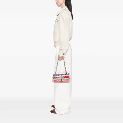 Chanel Medium Classic Multicolor Cashmere Knit Single Flap