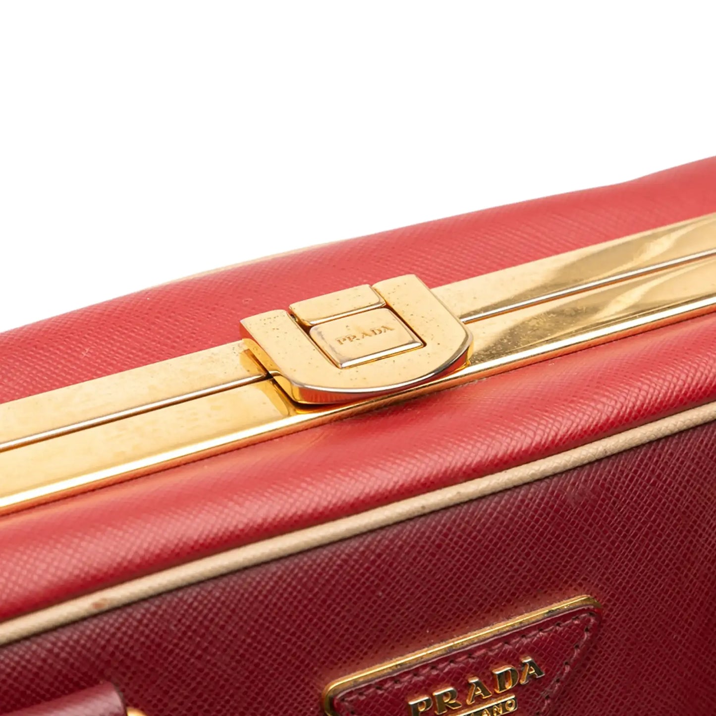 Prada Saffiano Lux Pyramid Frame Top Handle Bag