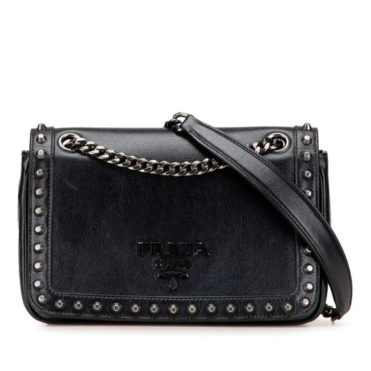 Prada Small Studded Glace Calf Chain Flap