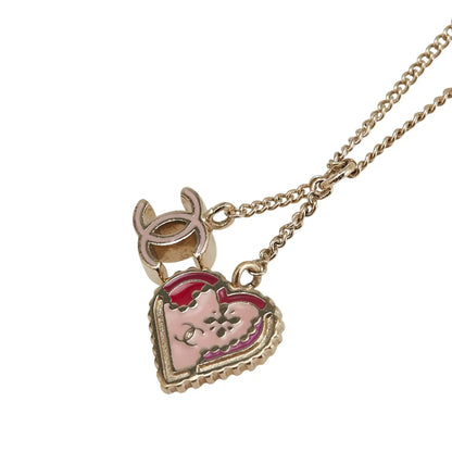 Chanel Gold Plated Enamel CC Heart Pendant Necklace