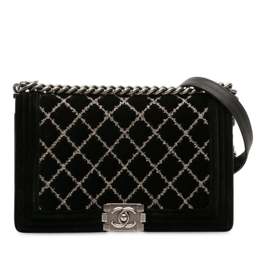 Chanel Medium Quilted Velvet Wild Stitch Boy Flap
