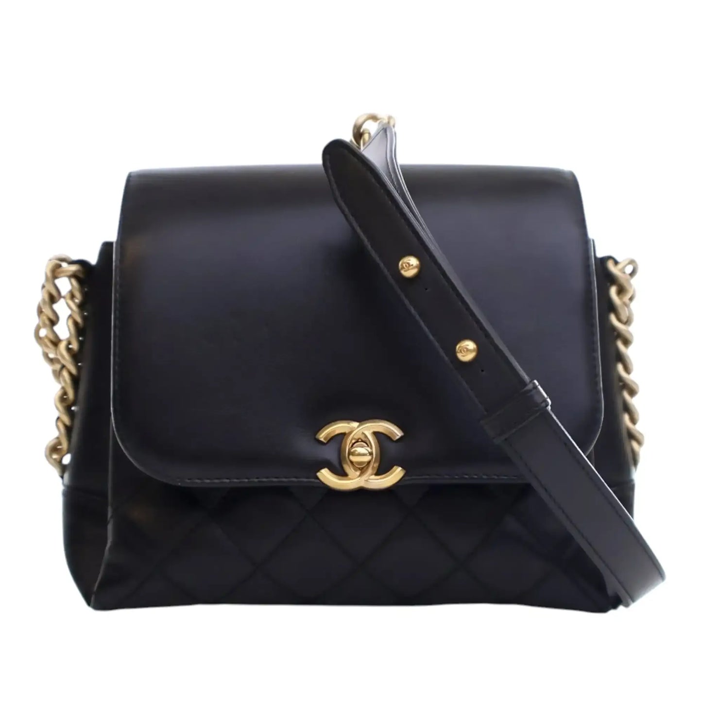 Chanel Quilted Goatskin Side Chain Compartment Flap