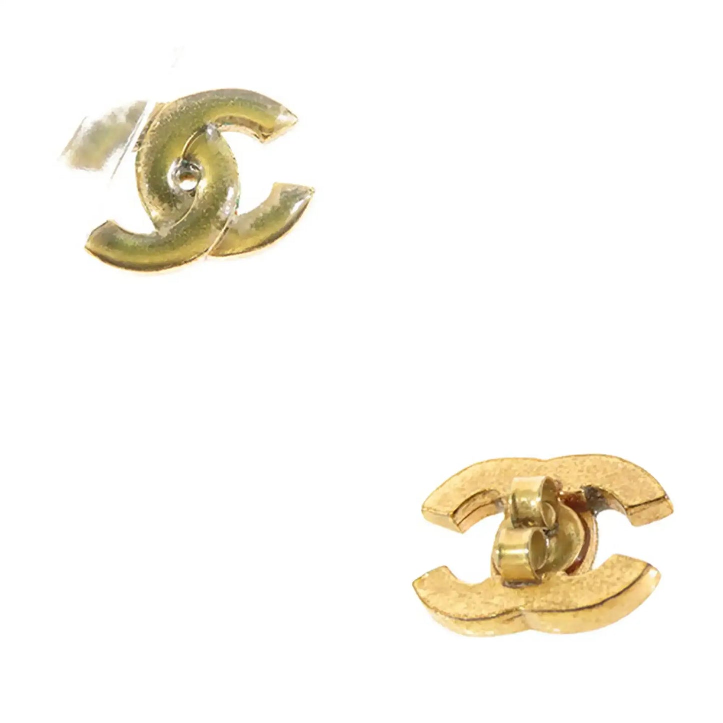 Chanel Gold Plated Resin CC Flower Push Back Earrings
