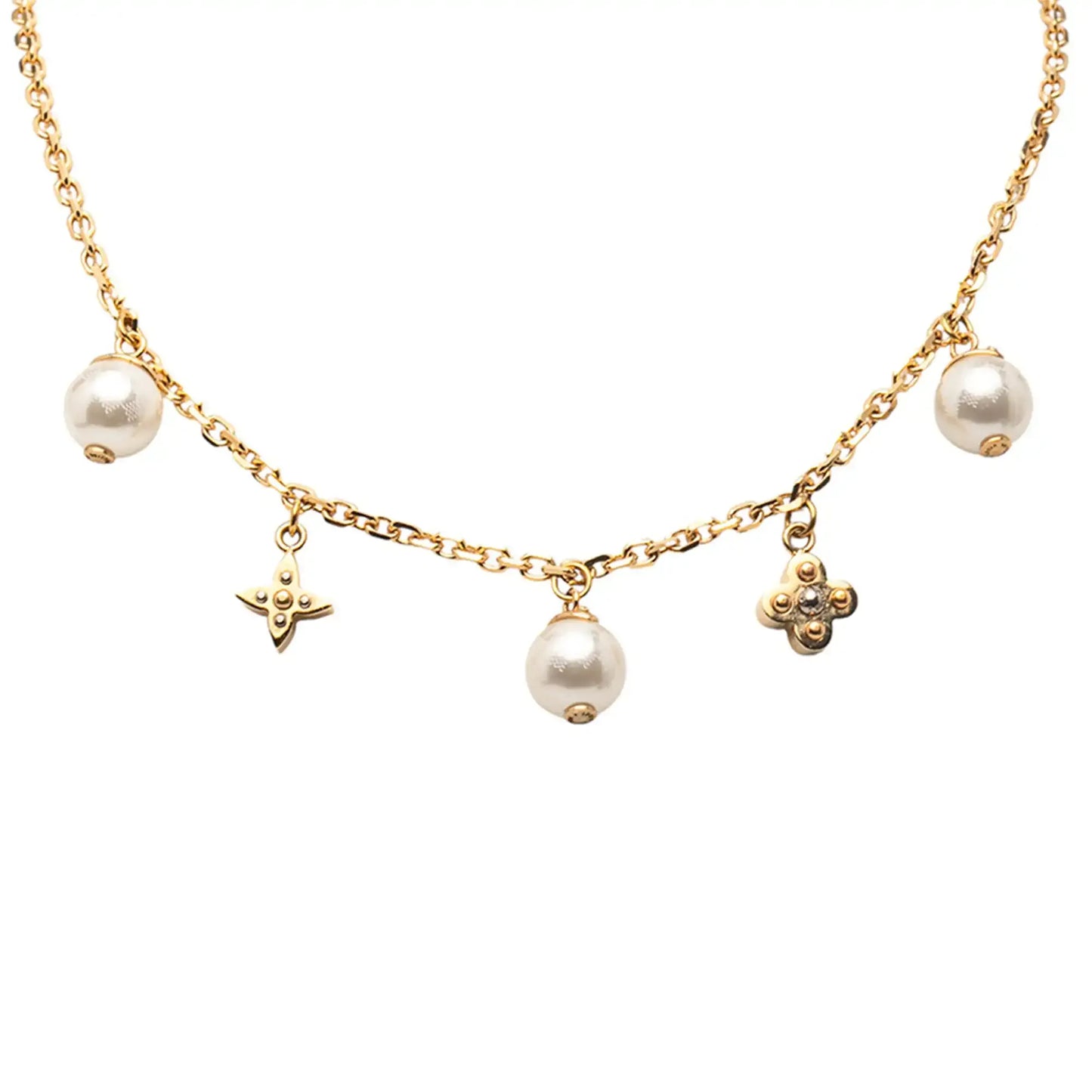Louis Vuitton Gold Plated Charmy Pearl Necklace