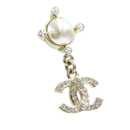 Chanel CC Gold Plated Faux Pearl Swing Push Back Earrings