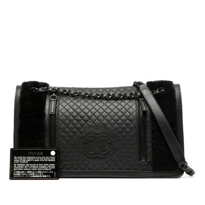 Chanel Large CC Quilted Lambskin and Shearling Single Flap
