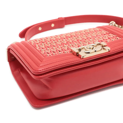 Chanel Small Straw and Lambskin Boy Flap