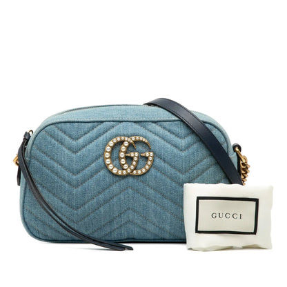 Gucci Small GG Marmont Matelasse Denim Pearly Crossbody