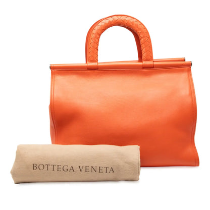Bottega Veneta Leather Intrecciato Frame Top Handle Bag