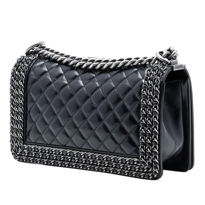 Chanel Old Medium Quilted Glazed Calfskin Chain Around Boy Flap
