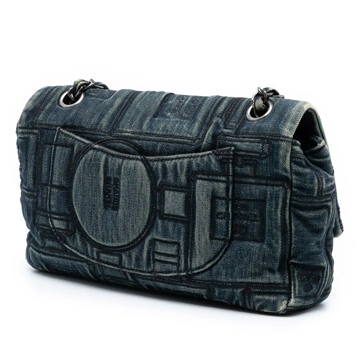 Chanel Medium Embroidered Denim Perfume Bottle Single Flap