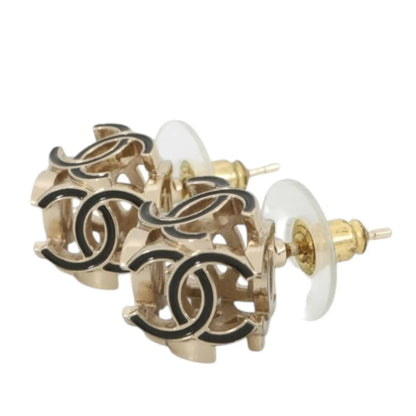 Chanel Gold Plated Enamel CC Cube Bullet Back Earrings