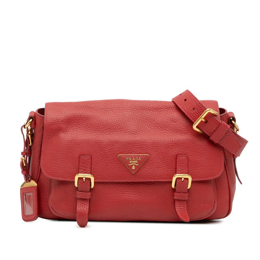 Prada Vitello Daino Double Buckle Messenger Bag