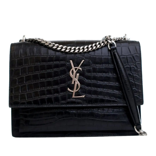 Saint Laurent Medium Croc Embossed Calfskin Sunset Flap Crossbody