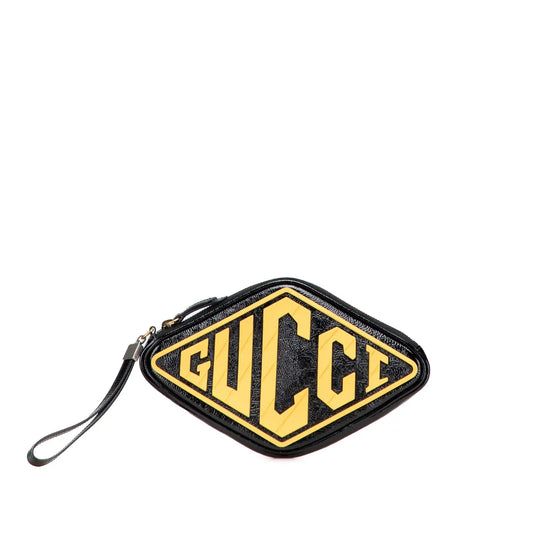 Gucci Patent and Rubber Game Patch Logo Wristlet Bag