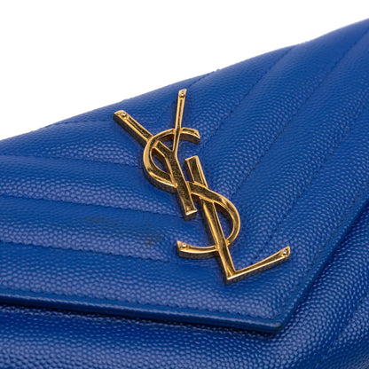 Saint Laurent Grain De Poudre Matelasse Chevron Monogram Flap Wallet