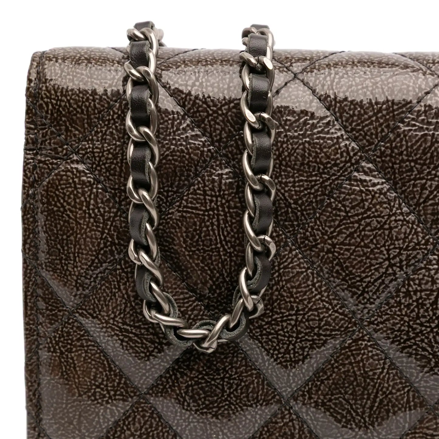 Chanel CC Quilted Shiny Crumpled Calfskin Wallet on Chain