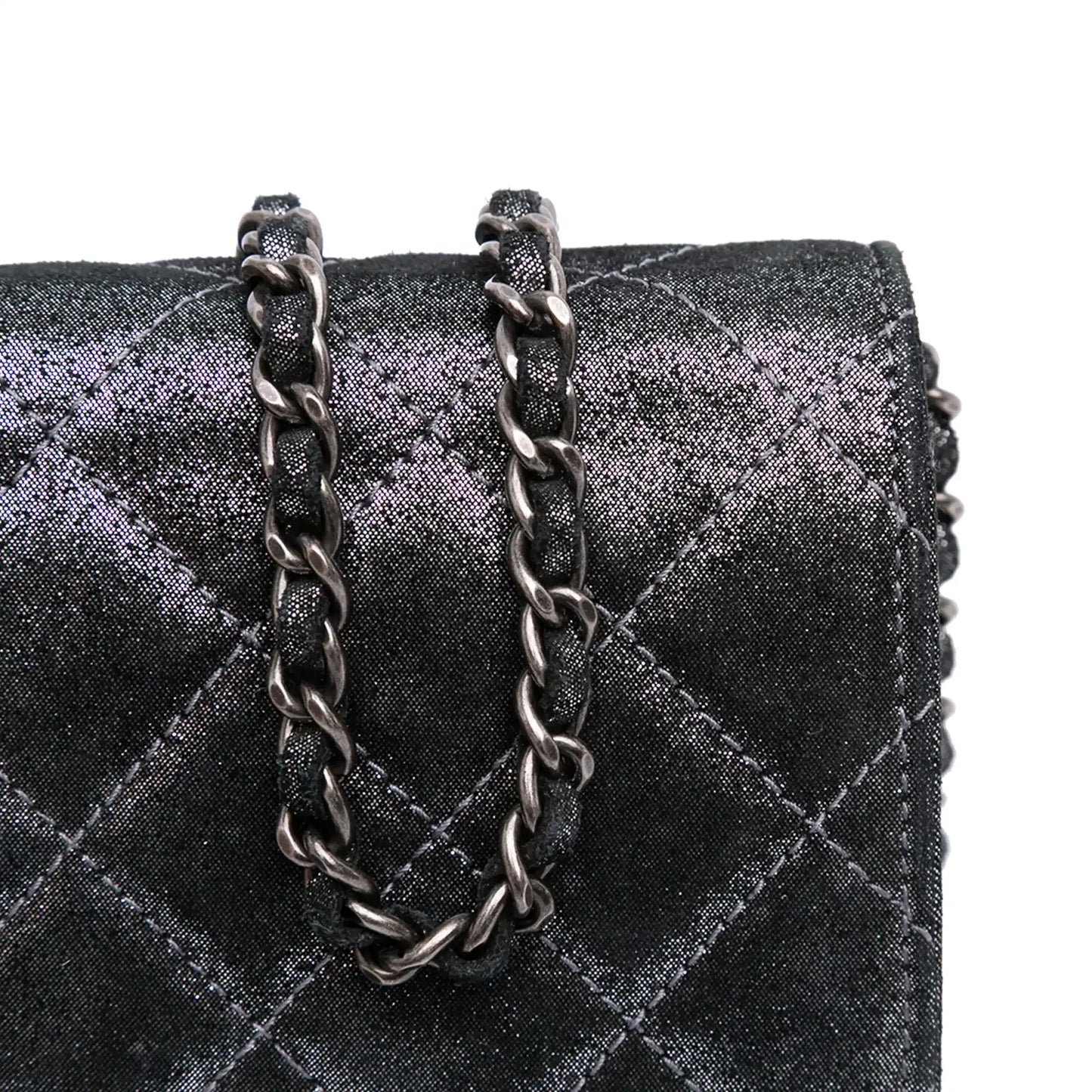 Chanel Quilted Iridescent Lambskin Tartan Button Wallet On Chain