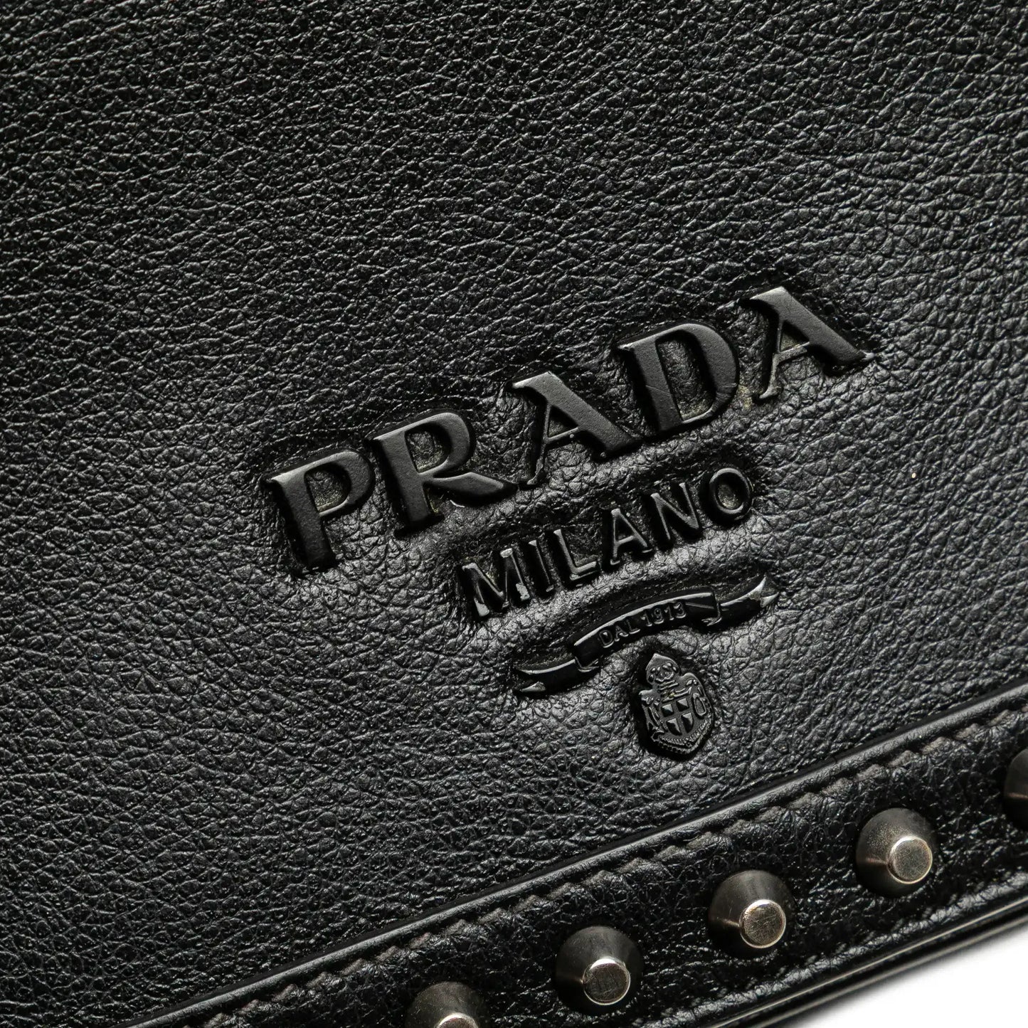 Prada Small Studded Glace Calf Chain Flap