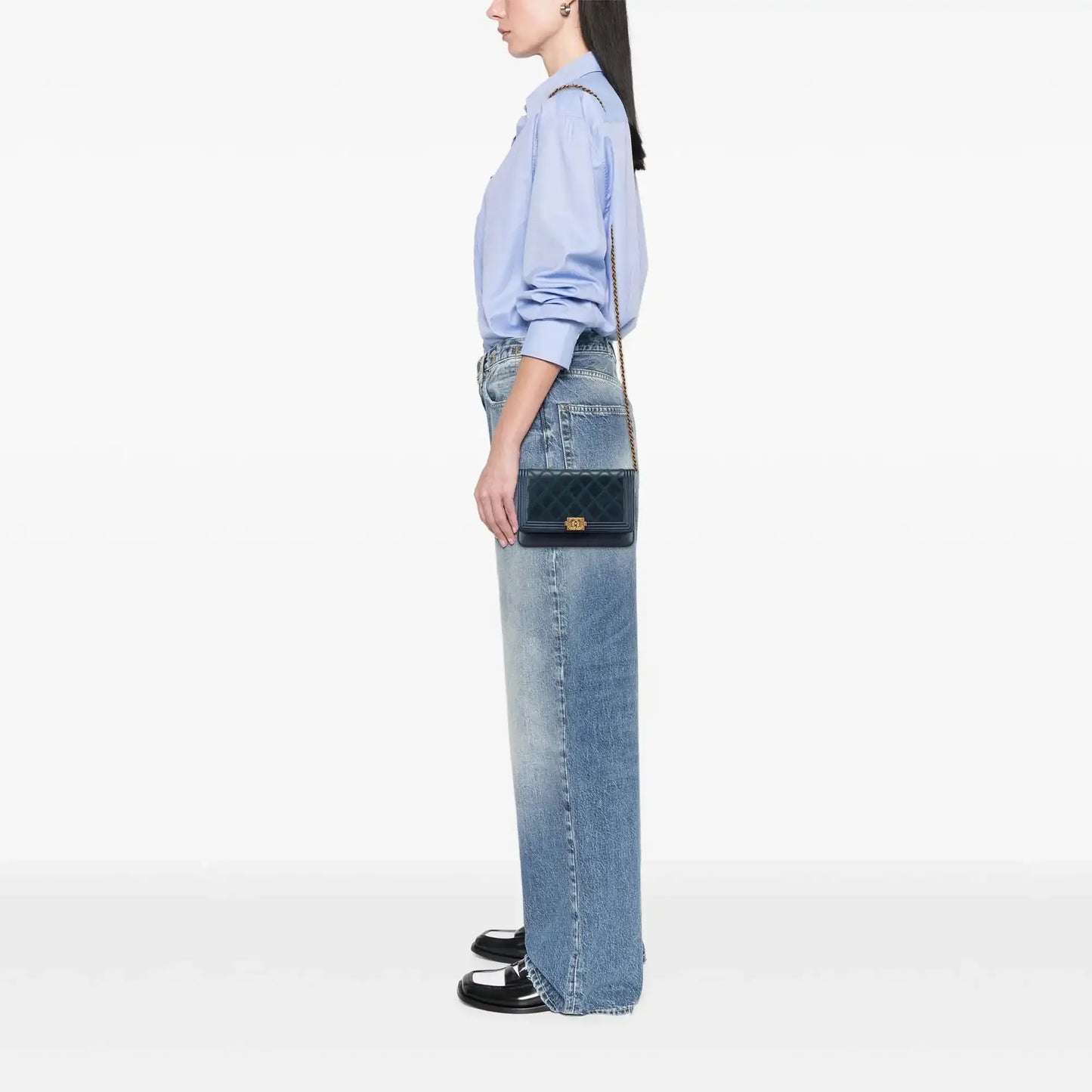 Chanel Calfskin Double Stitch Boy Wallet On Chain